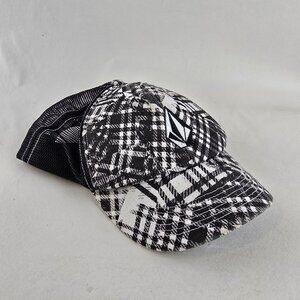 Volcom Hat Black White Plaid Mens Adjustable Mesh Trucker Cap Skate Surf Casual